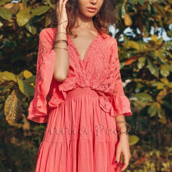 Embrace Old-World Charm with the Lunette Lace-Trimmed Dress - Your Must-Have for Engagements, Resort Retreats, and Unforgettable Vacations