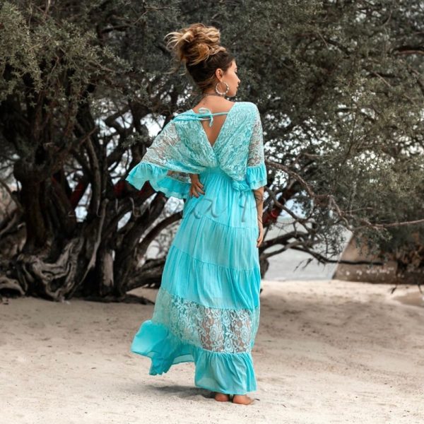 Radiate Elegance in Our Lunette Lace-Trimmed Dress - The Boho-Chic Kaftan Pullover for Your Engagement, Resort Getaways, and Dreamy Vacation - Image 3