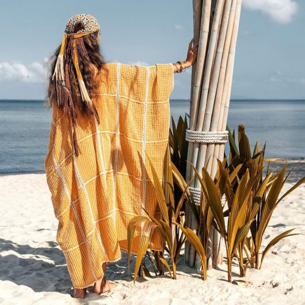 Isa Handmade Hand Stitched Crochet Embroidered Maxi Short Sleeves Kimono Duster Festival Boho Coastal Summer Resort Wear - Image 4