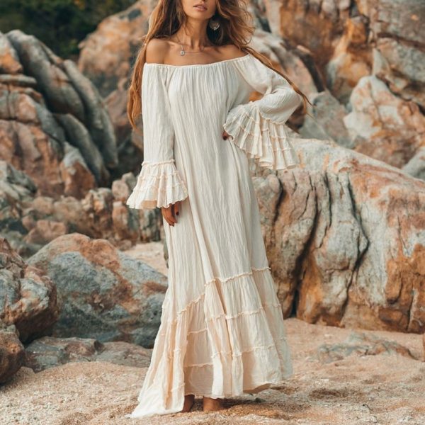 Ocean Moonlight Off Shoulder Dress Wedding Engagement Bride Beach Boho Resort Vacation Elegant Classic Special Gift - Image 3