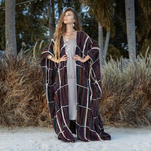 Be the Boho Icon with Our Isa Maxi Kimono: Handmade, Stitched and Embroidered for a Beach -Ready Look - Perfect for summer and Resort Wear