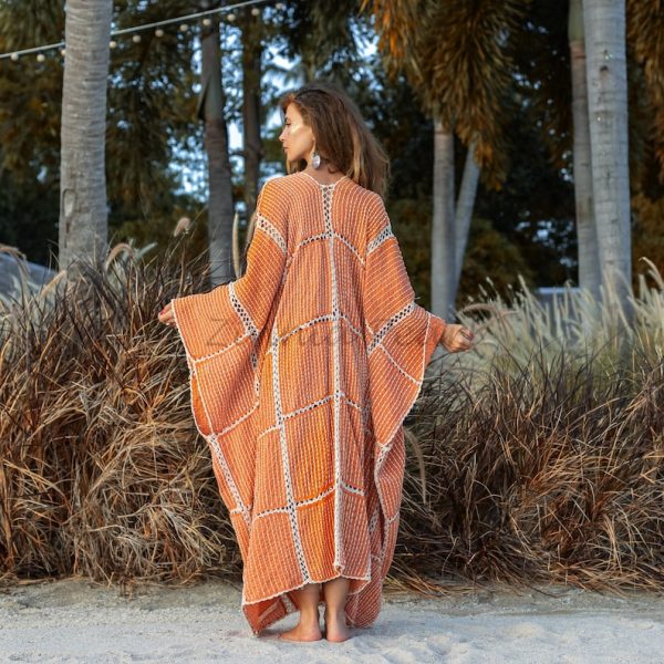 Isa Handmade Crochet Stitched Embroidered Maxi Short Sleeves Kimono Duster Coastal Resort Vacation Festival Wear One Size One Plus Size - Image 3