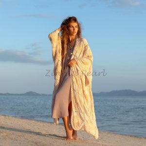 Flora Handmade Crochet Embroidered Maxi Short Sleeves Kimono Duster Festival Beach Resort Holiday Wear One Size One Plus Size