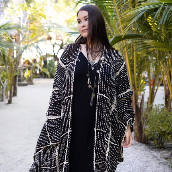 Isa Handmade Crochet Stitch Embroidered Long Sleeves Kimono Duster Festival Beach Resort Holiday Wear One Size One Plus Size