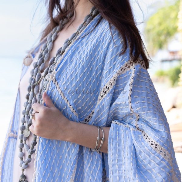 Isa Handmade Hand Crochet Embroidered Stitched Maxi Short Sleeves Kimono Duster Festival Boho Coastal Summer Resort Wear