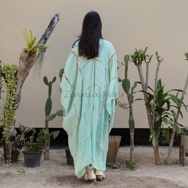 Isa Handmade Hand Crochet Embroidered Stitched Maxi Short Sleeves Kimono Duster Festival Boho Coastal Summer Resort Wear - Image 3