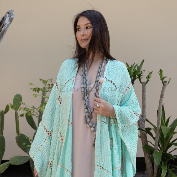 Isa Handmade Hand Crochet Embroidered Stitched Maxi Short Sleeves Kimono Duster Festival Boho Coastal Summer Resort Wear - Image 5