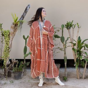 Isa Handmade Hand Crochet Embroidered Stitched Maxi Short Sleeves Kimono Duster Festival Boho Coastal Summer Resort Wear