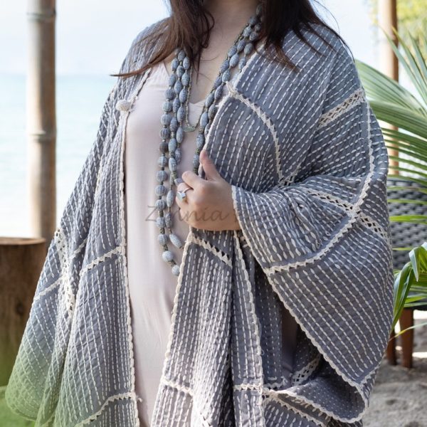 Isa Handmade Hand Crochet Embroidered Stitched Maxi Short Sleeves Kimono Duster Festival Boho Coastal Summer Resort Wear - Image 5