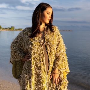 Isa Handmade Hand Stitched Crochet Ties Embroidered Maxi Short Sleeves Kimono Duster Festival Boho Coastal Summer Resort Wear