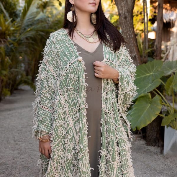 Isa Handmade Hand Crochet Embroidered Stitched Maxi Short Sleeves Kimono Duster Festival Boho Coastal Summer Resort Wear - Image 5