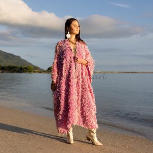 Isa Handmade Hand Crochet Embroidered Stitched Maxi Short Sleeves Kimono Duster Festival Boho Coastal Summer Resort Wear