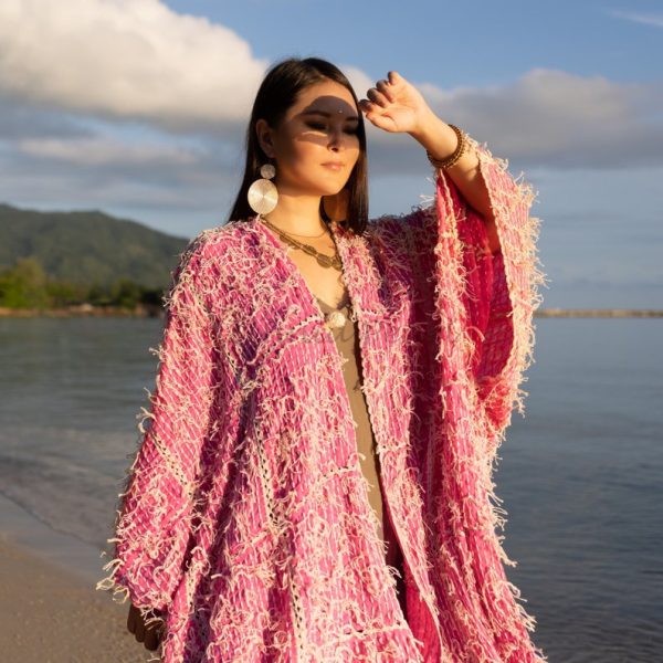 Isa Handmade Hand Crochet Embroidered Stitched Maxi Short Sleeves Kimono Duster Festival Boho Coastal Summer Resort Wear