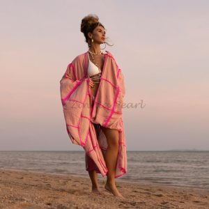 Isa Handmade Crochet Stitch Embroidered Long Sleeves Kimono Duster Festival Beach Resort Holiday Wear One Size One Plus Size