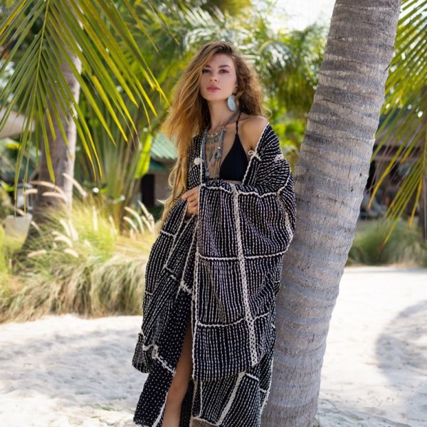 Isa Handmade Crochet Stitch Embroidered Long Sleeves Kimono Duster Festival Beach Resort Holiday Wear One Size One Plus Size - Image 3