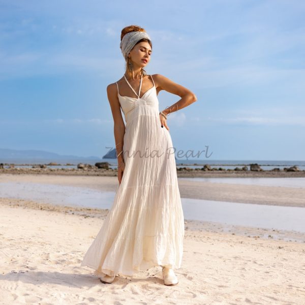 Arani Wedding Dress Boho Beach Engagement Bridal Gown Bohemian Festival Smock Maxi Dress Elegant Minimalist Classic