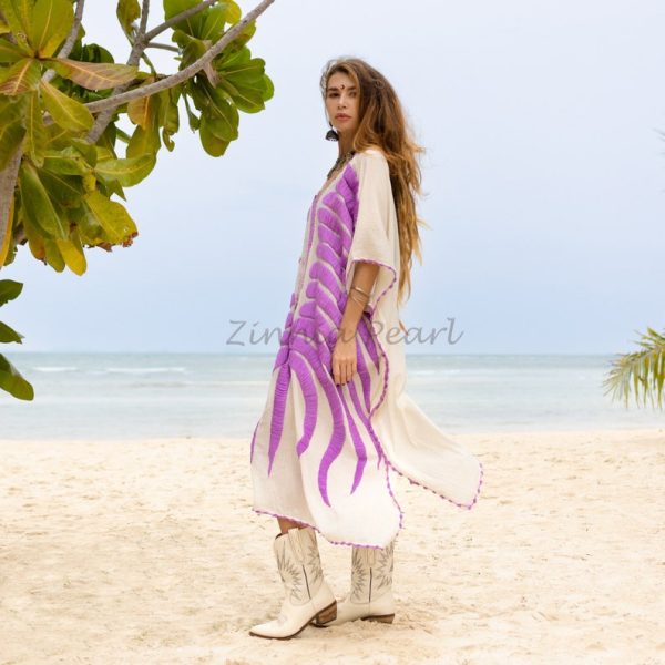 Oceano Kaftan Tunic Maxi Dress Top One Size One Plus Size XXXL Hand Embroidery Crochet Handmade Summer Vacation Beach Coverup - Image 2