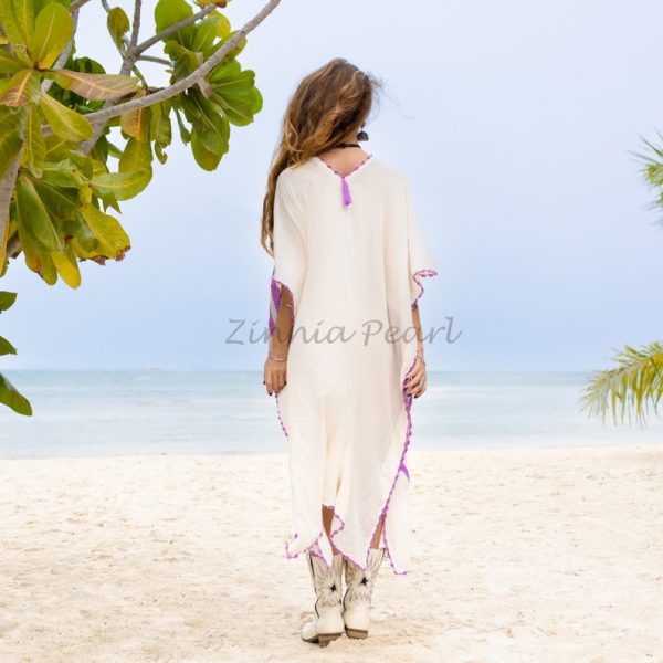 Oceano Kaftan Tunic Maxi Dress Top One Size One Plus Size XXXL Hand Embroidery Crochet Handmade Summer Vacation Beach Coverup - Image 3