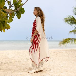 Oceano Kaftan Tunic Maxi Dress Top One Size Fits plus size XXXL Hand Embroidery Crochet Handmade Beach Coverup Summer Dress