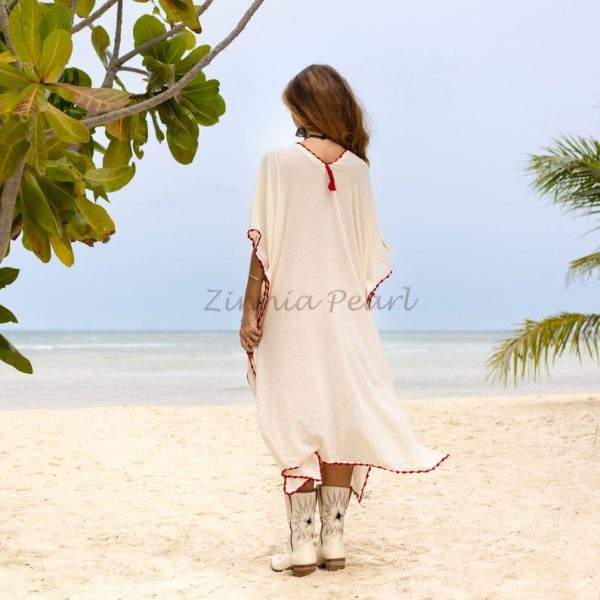 Oceano Kaftan Tunic Maxi Dress Top One Size Fits plus size XXXL Hand Embroidery Crochet Handmade Beach Coverup Summer Dress - Image 3