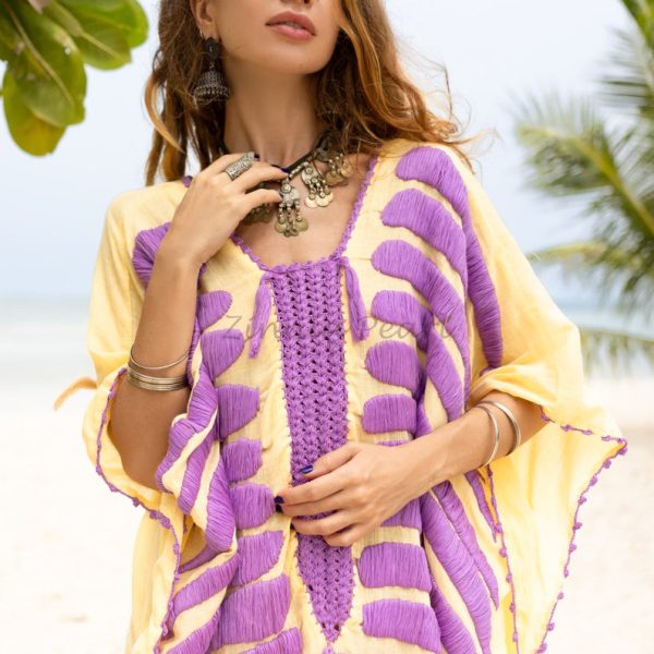 Oceano Dress Kaftan Tunic Maxi Top One Size Fits plus size XXXL Hand Embroidery Crochet Handmade Summer Vacation Resort Beach Coverup - Image 3