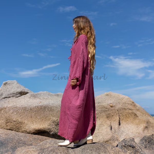 Aimi Kimono boho duster raw cotton cardigan Beach Coverup Vacation Resort Wear Unique light weight Elegant Gifts One Size One Plus Size 3XL - Image 2