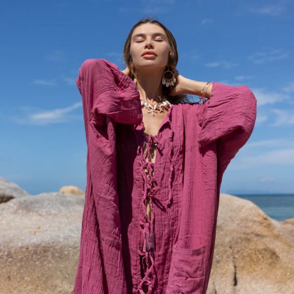 Aimi Kimono boho duster raw cotton cardigan Beach Coverup Vacation Resort Wear Unique light weight Elegant Gifts One Size One Plus Size 3XL - Image 3