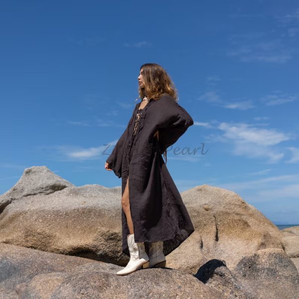 Boho Chic Aimi Kimono: Handcrafted Raw Cotton Coverup for Beach and Resort, Elegant Light, One Size and Plus 3XL - Perfect for Unique Gift - Image 3