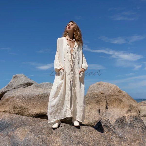 Aimi Kimono boho duster raw cotton cardigan Beach Coverup Vacation Resort Wear Unique light weight Elegant Gifts One Size One Plus Size 3XL