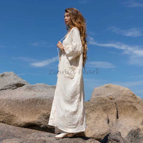 Aimi Kimono boho duster raw cotton cardigan Beach Coverup Vacation Resort Wear Unique light weight Elegant Gifts One Size One Plus Size 3XL - Image 3