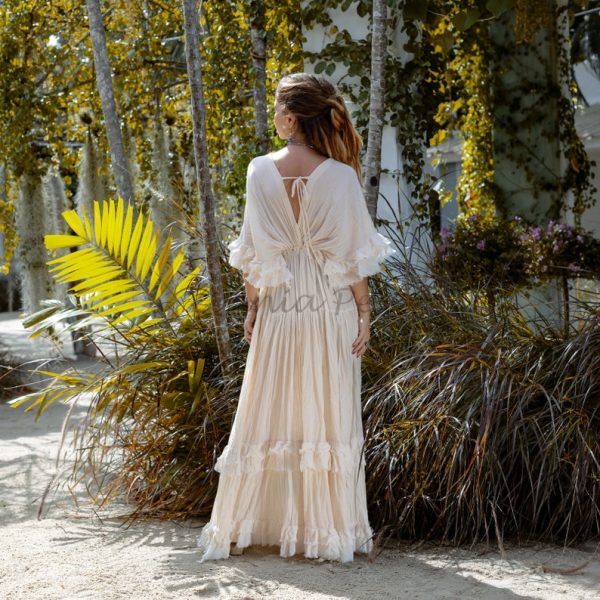 Beata Boho Wedding Dress raw cotton maxi dress pullover engagement resorts vacation regular size plus size relaxed fit classic elegant - Image 3