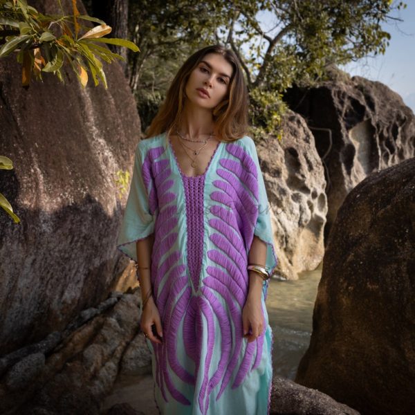 Oceano Kaftan Tunic Maxi Dress Top One Size One Plus Size XXXL Hand Embroidery Crochet Handmade Vacation Beach Coverup Special Holiday Gift - Image 4