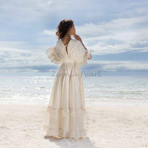 Beata Boho Wedding Dress raw cotton maxi dress pullover engagement resorts vacation regular size plus size relaxed fit classic elegant - Image 3