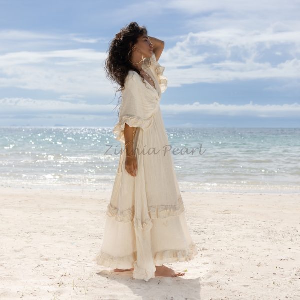 Beata Boho Wedding Dress raw cotton maxi dress pullover engagement resorts vacation regular size plus size relaxed fit classic elegant - Image 2