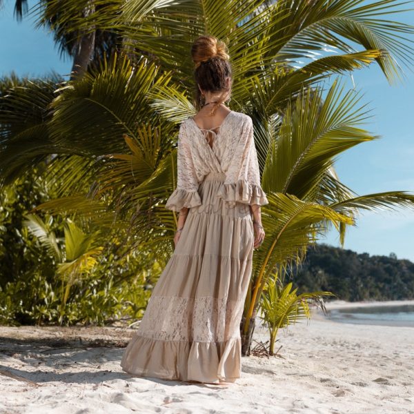 Radiate Elegance in Our Lunette Lace-Trimmed Dress - The Boho-Chic Kaftan Pullover for Your Engagement, Resort Getaways, and Dreamy Vacation - Image 5