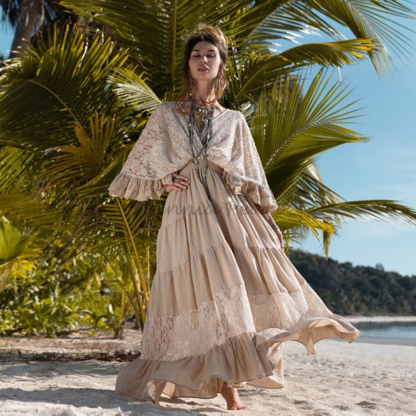 Radiate Elegance in Our Lunette Lace-Trimmed Dress - The Boho-Chic Kaftan Pullover for Your Engagement, Resort Getaways, and Dreamy Vacation - Image 4