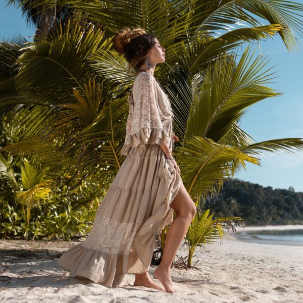 Radiate Elegance in Our Lunette Lace-Trimmed Dress - The Boho-Chic Kaftan Pullover for Your Engagement, Resort Getaways, and Dreamy Vacation - Image 3