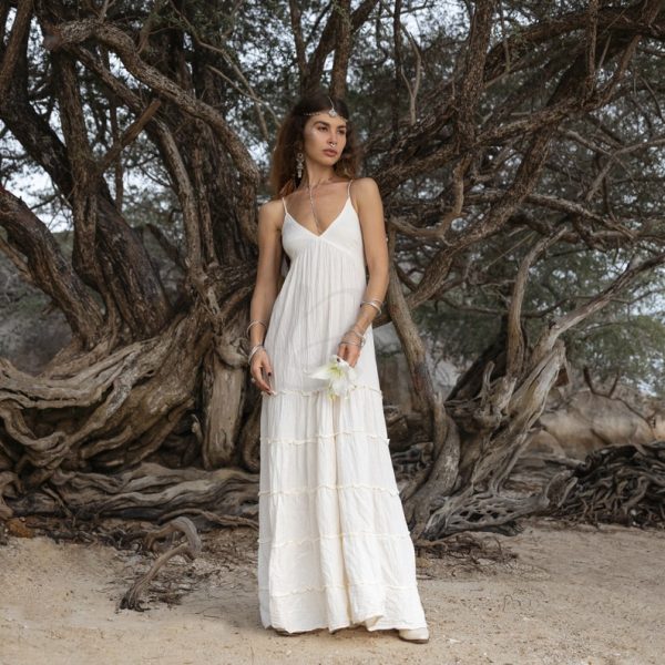 Savita Wedding Dress Boho Beach Engagement Bridal Gown Bohemian Festival Smock Maxi Dress Elegant Minimalist Classic Raw Cotton One Size