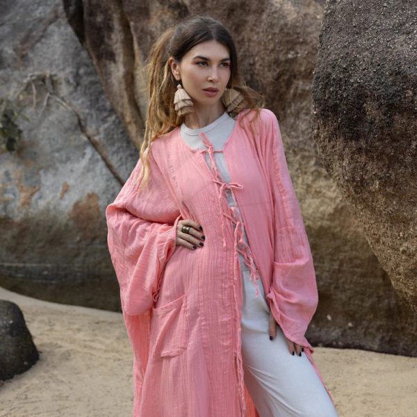 Aimi Kimono boho duster raw cotton cardigan Beach Coverup Vacation Resort Wear Unique light weight Elegant Gifts One Size One Plus Size 3XL - Image 3