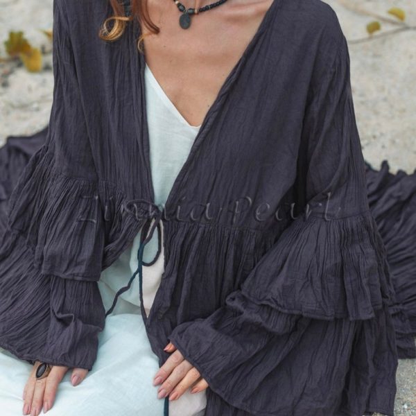 Bali Boho Hippie Maxi Tiered Ruffled Duster Kimono Festival Beach Holidays Wedding Cardigan Summer Autumn Fall Regular Size ONE PLUS SIZE - Image 4