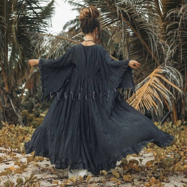 CARA Tiedye Boho Maxi Ruffled Duster Kimono One Size Festival Beach Cover up Resort Vacation Hippie - Image 5