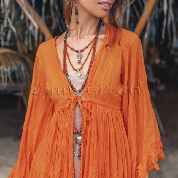 CARA Tiedye Boho Maxi Ruffled Duster Kimono One Size Festival Beach Cover up Resort Vacation Hippie