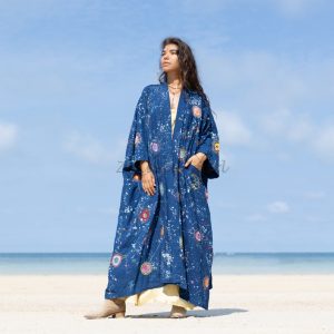 Kosmos-Celestial Vibes: Handcrafted Canvas Cotton Kimono Patchwork Duster - Boho Statement Piece- Inclusive Sizing - Plus Size Perfection!