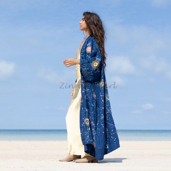 Kosmos-Celestial Vibes: Handcrafted Canvas Cotton Kimono Patchwork Duster - Boho Statement Piece- Inclusive Sizing - Plus Size Perfection! - Image 2