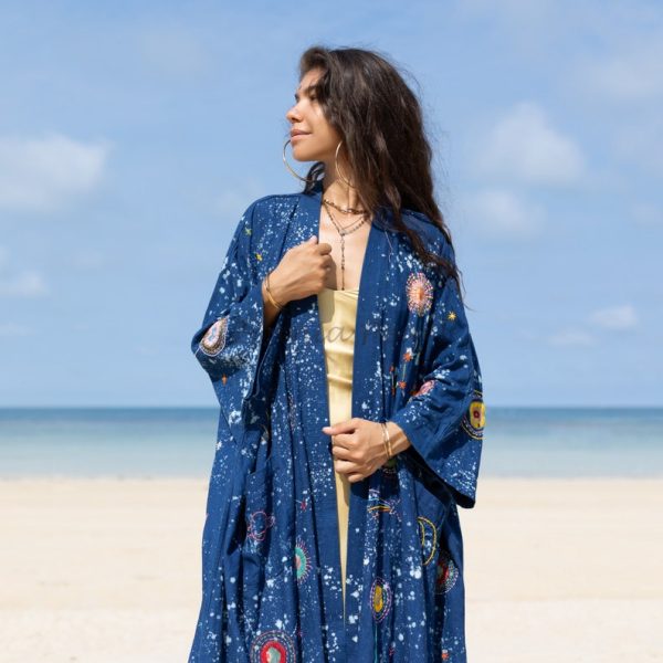 Kosmos-Celestial Vibes: Handcrafted Canvas Cotton Kimono Patchwork Duster - Boho Statement Piece- Inclusive Sizing - Plus Size Perfection! - Image 4