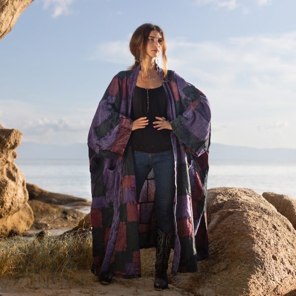 Veda - Ethereal Splendor - Handcrafted Plus Size Patchwork Kimono Duster - A Vintage-inspired Masterpiece