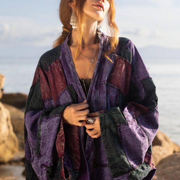 Veda - Ethereal Splendor - Handcrafted Plus Size Patchwork Kimono Duster - A Vintage-inspired Masterpiece