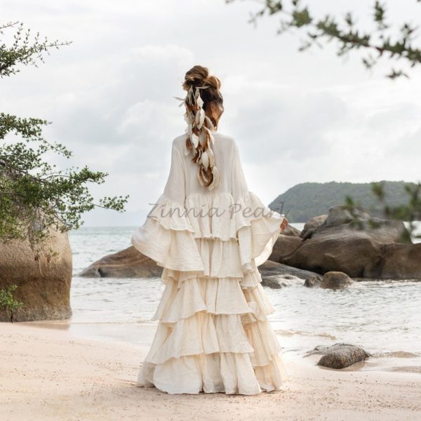 Bali Kimono Boho Hippie Maxi Tiered Ruffled Duster Festival Beach Wedding Engagement Photoshoot Holidays Maternity Cardigan Multi Sizes - Image 2