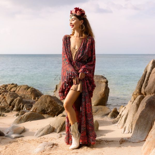 Cara Kimono- Silky Sophistication: A Boho-Chic Duster, Ideal for Parties, Lounging, and Beach Escapes, Perfect for Memorable Photoshoot! - Image 2