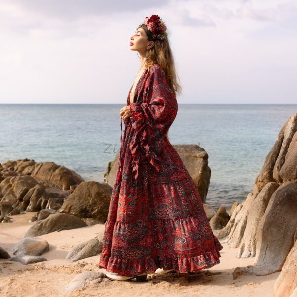 Cara Kimono- Silky Sophistication: A Boho-Chic Duster, Ideal for Parties, Lounging, and Beach Escapes, Perfect for Memorable Photoshoot! - Image 3